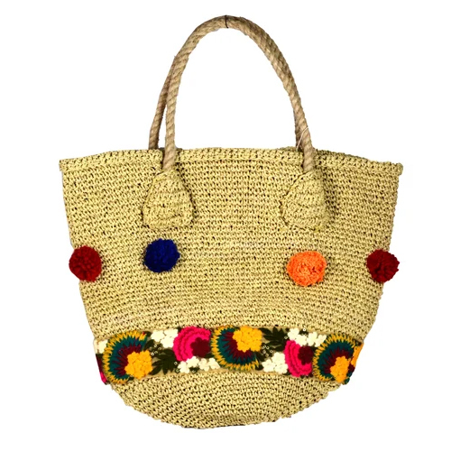 Colorful Lower Border Natural Color Crochet Bag
