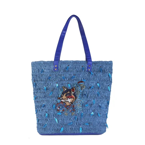 Blue Color Crochet Raffia Shoulder Bag