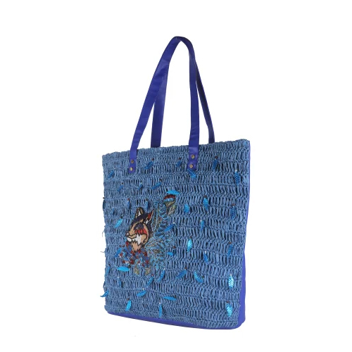 Blue Color Crochet Raffia Shoulder Bag