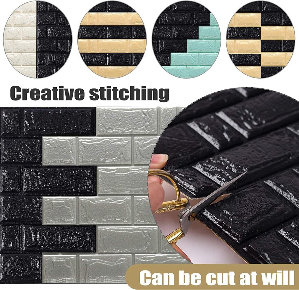3d Black Brick Self Adhesive Wallpaper - Foam Material, 27.5 X 30.25 Inches | Moisture-proof, Modern Style For Industrial Use & Diy Projects