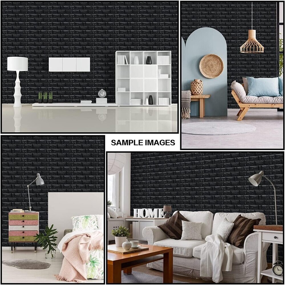 3d Black Brick Self Adhesive Wallpaper - Foam Material, 27.5 X 30.25 Inches | Moisture-proof, Modern Style For Industrial Use & Diy Projects