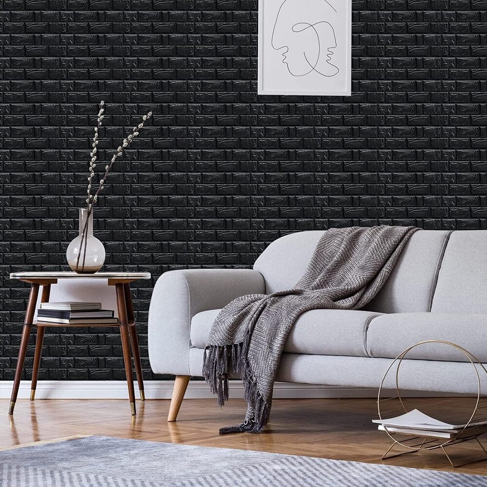 3d Black Brick Self Adhesive Wallpaper - Foam Material, 27.5 X 30.25 Inches | Moisture-proof, Modern Style For Industrial Use & Diy Projects