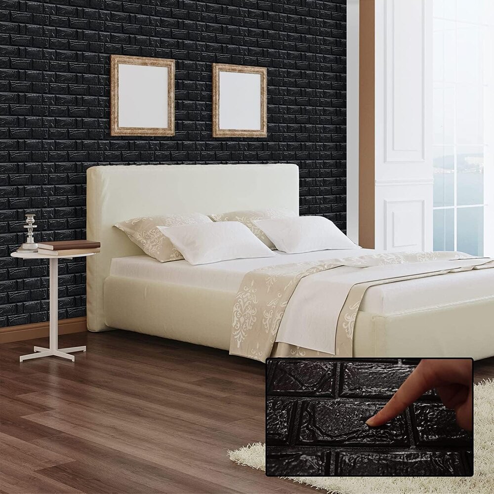 3d Black Brick Self Adhesive Wallpaper - Foam Material, 27.5 X 30.25 Inches | Moisture-proof, Modern Style For Industrial Use & Diy Projects