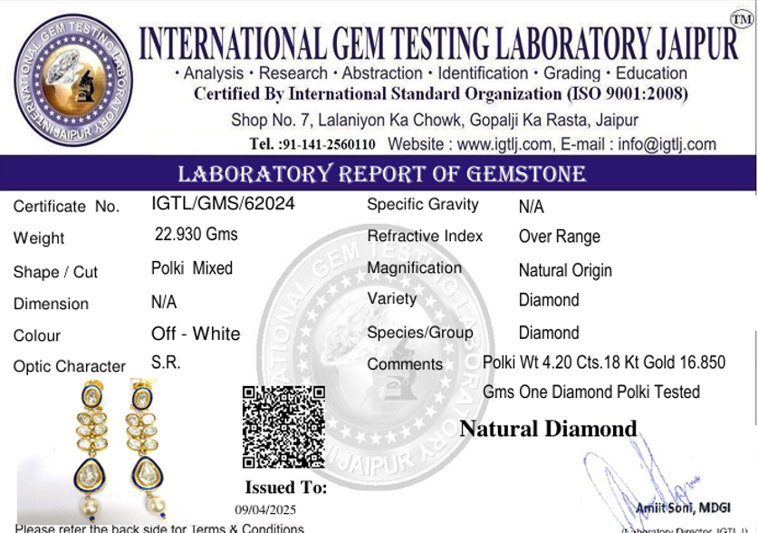 18 kt Gold Jadau Kundan Polki Earring