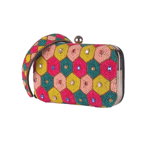 Multi Color Beads Embroidered Clutch