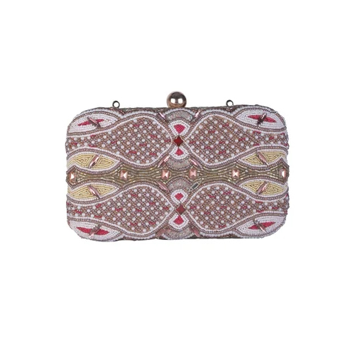 Multicolor Beads Embroidered Clutch - Color: Multi Colour