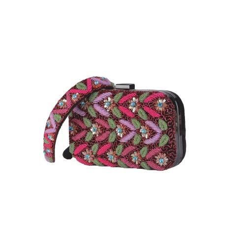 Multi Color Beads Leaf Embroidered Clutch