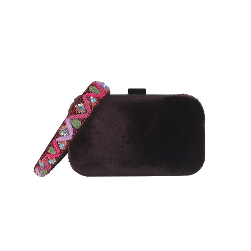 Multi Color Beads Leaf Embroidered Clutch - Color: Multicolor