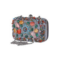 Multi Color Beads Stone Embroidered Clutch