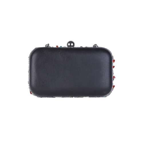 Multi Color Beads Stone Embroidered Clutch - Gender: Women