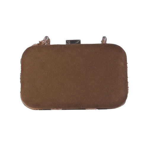 Multi Color Thread Embroidered Clutch - Color: Golden