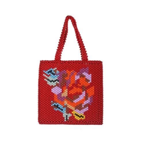 Weaved Acrylic Beads Handbag - Color: Red