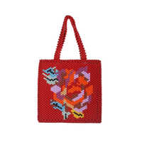 Weaved Acrylic Beads Handbag - Color: Red