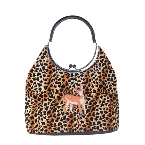 Printed Fabric Hand Bag - Color: Brown