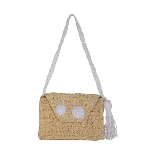 Crocheted Raffia Sling Bag - Color: Brown