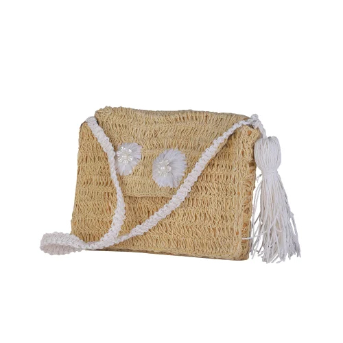 Crocheted Raffia Sling Bag - Color: Brown
