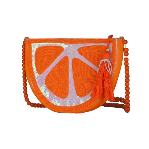 Orange Beaded Sling Bag - Design: Embroidery