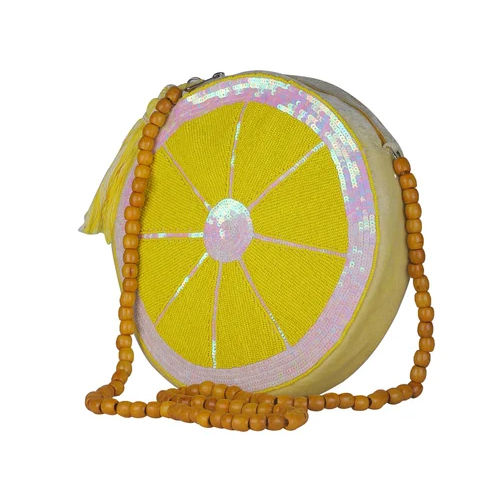 Lemon Shape Beaded Sling Bag