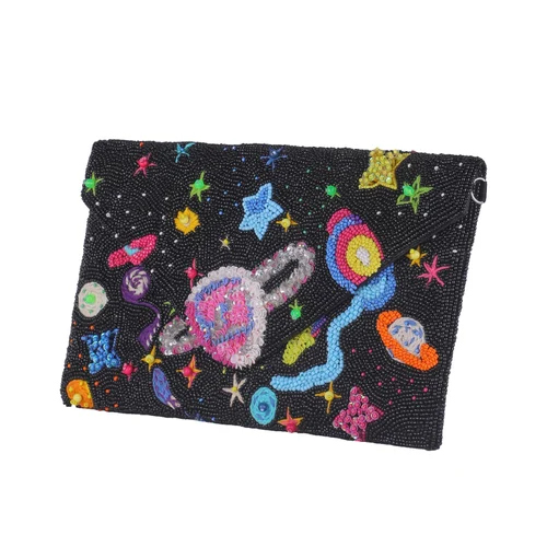 Black Color Beads Embroidered Sling Bag