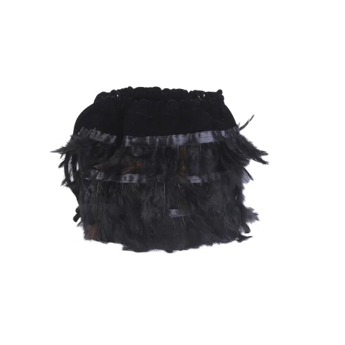 Black Velvet Feather Lace Potli Bag