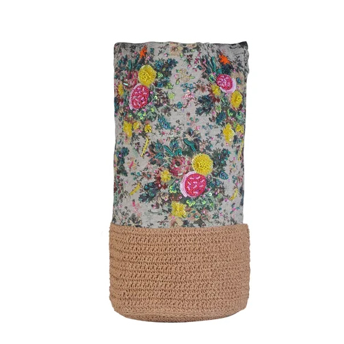 Raffia And Fabric Mix Handbag