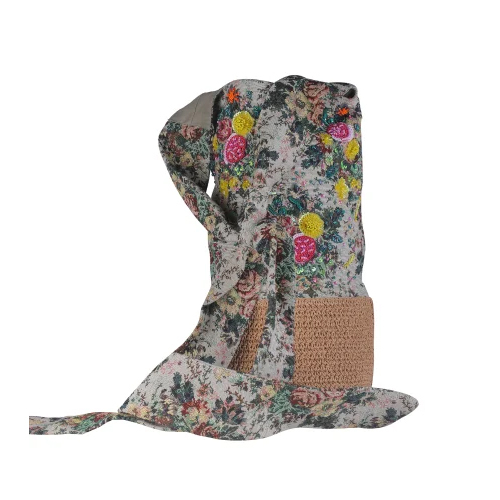 Raffia And Fabric Mix Handbag - Color: Multi Colour