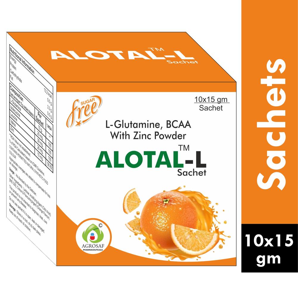 ALOTAL-L POWDER - Energy 13.2 Kal + Protein 0.0 G + Carbohydrate 3.3g + (sugar) 0. 0g + Fat 0. 0g + L-glutamine 10g + Isoleucine 90mg + Leucine 109.5 Mg + Valine 99.75mg + Zinc 10mg