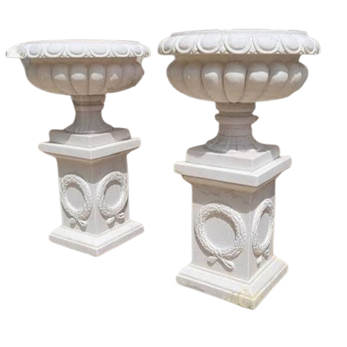 Marble Flowers Pot - Color: White
