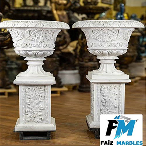 Marble Flowers Pot - Color: White