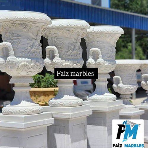 Marble Flowers Pot - Color: White