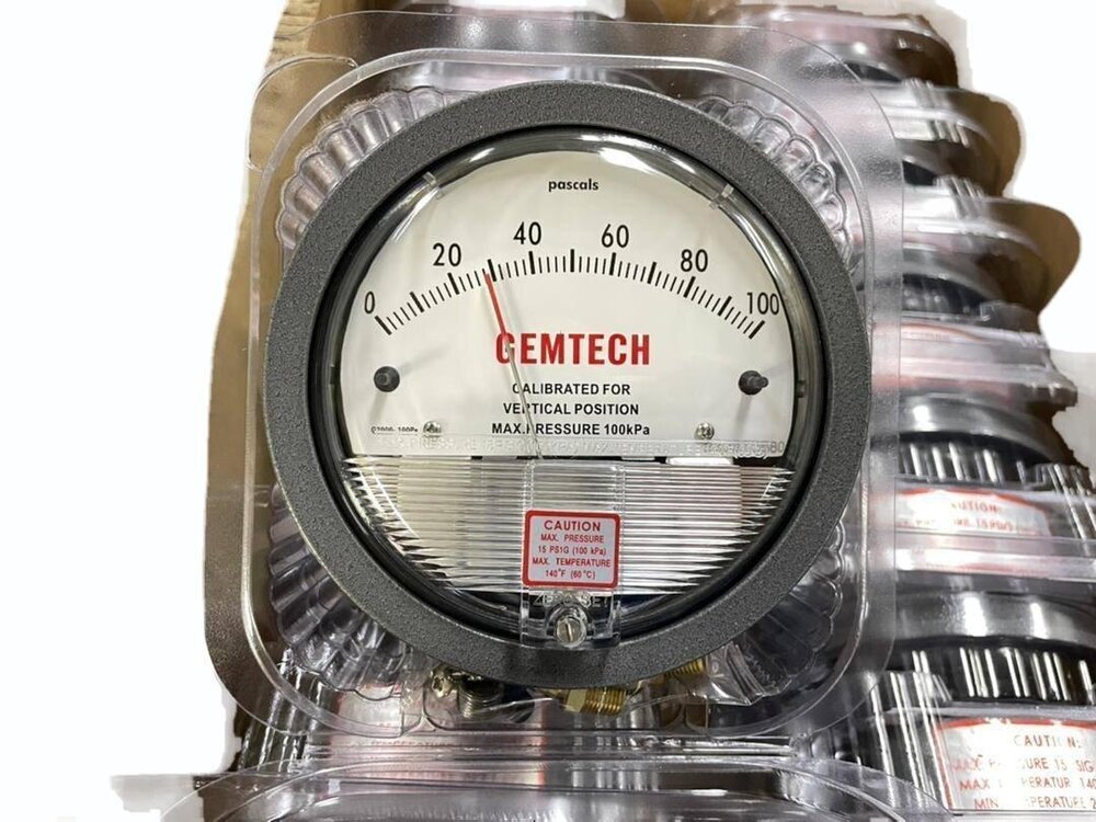 GEMTECH Differential Pressure Gauge Range 0-100 Pascal