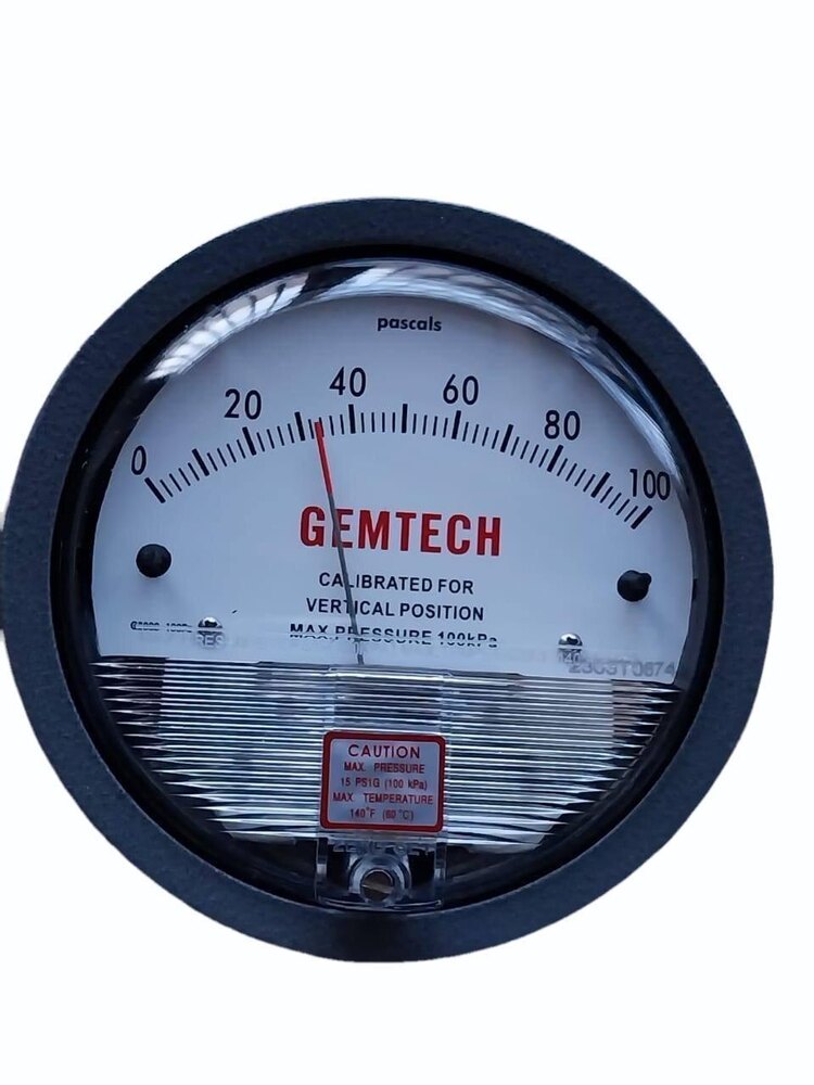 GEMTECH Differential Pressure Gauge Range 0-100 Pascal