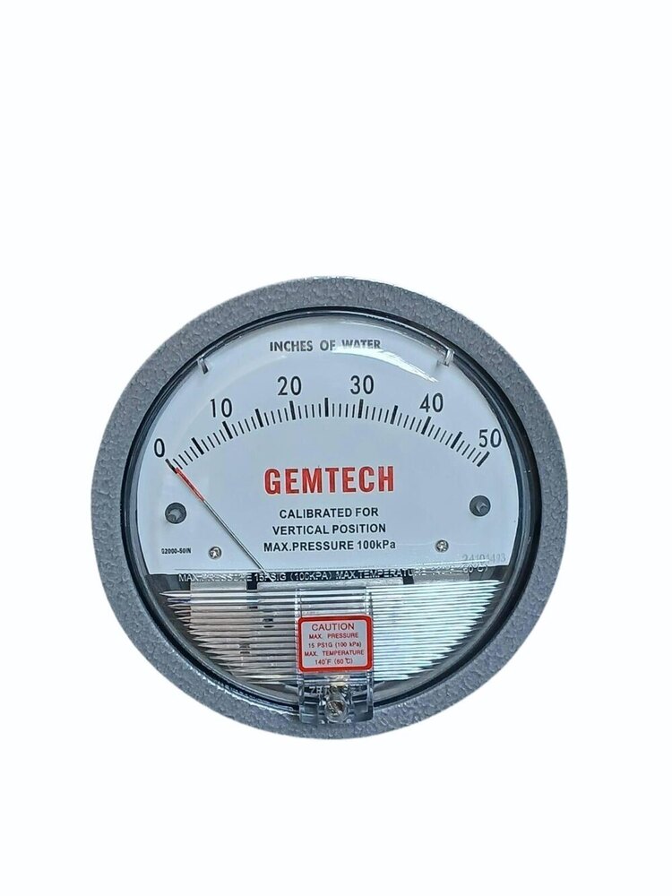 Gemtech Differential Pressure Gauge Range 0-50 Inches