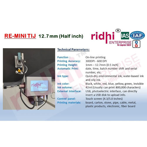 RIDHI Online Inkjet BATCH Coding Machine
