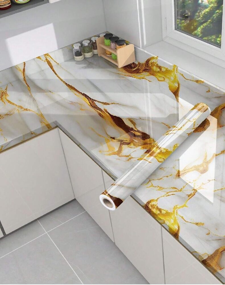 White Golden Marble Wallpaper - Size: Standard