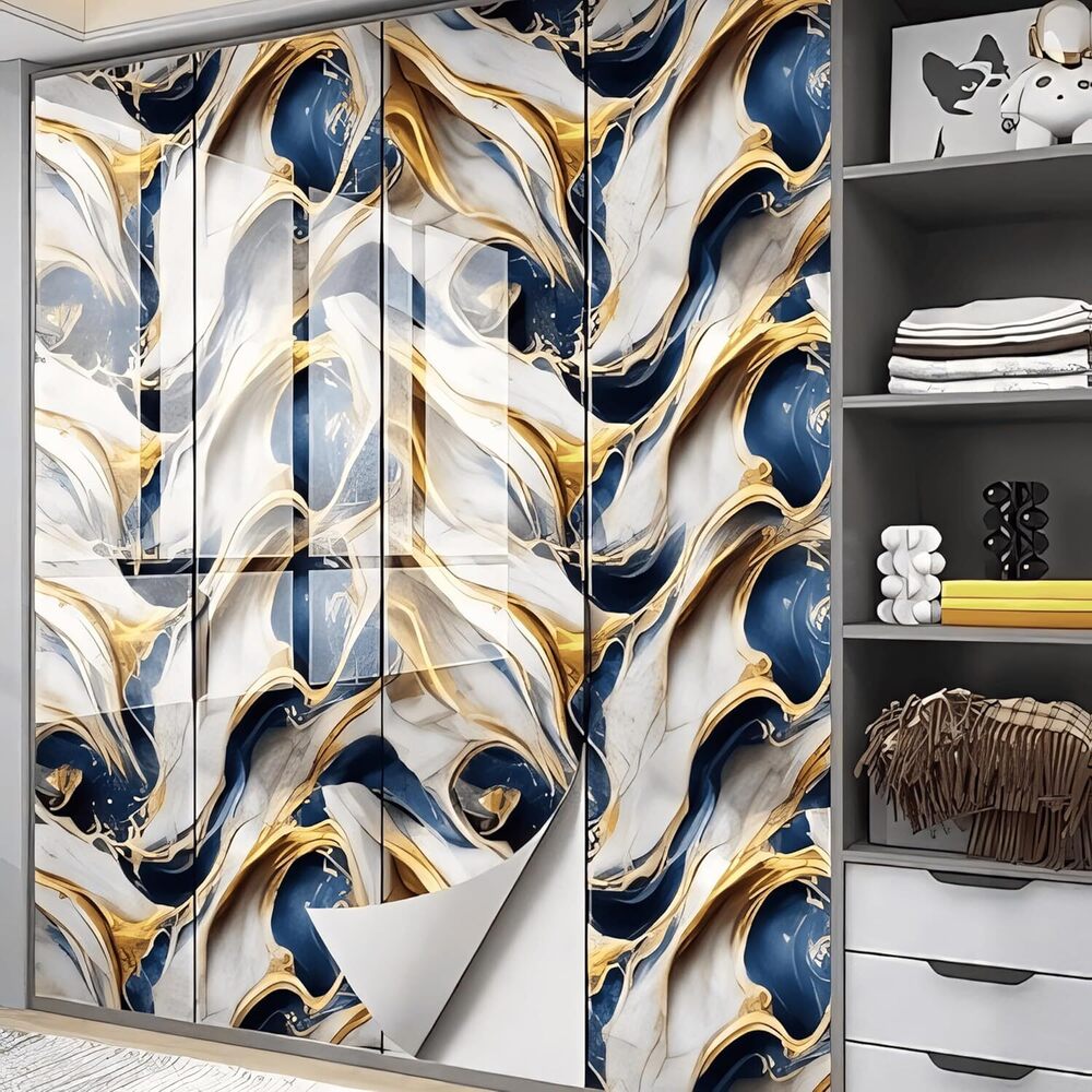 DARK BLUE GOLD MARBEL WALLPAPER
