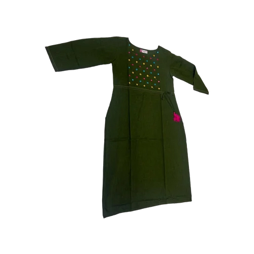 Green Cotton Embroidered Ladies Kurti - Design: Standard