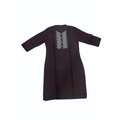 Brown Cotton Embroidered Kurti
