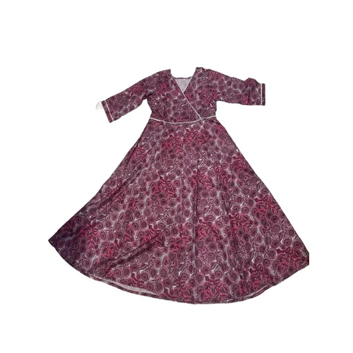 Pink Printed Anarkali Cotton Kurti