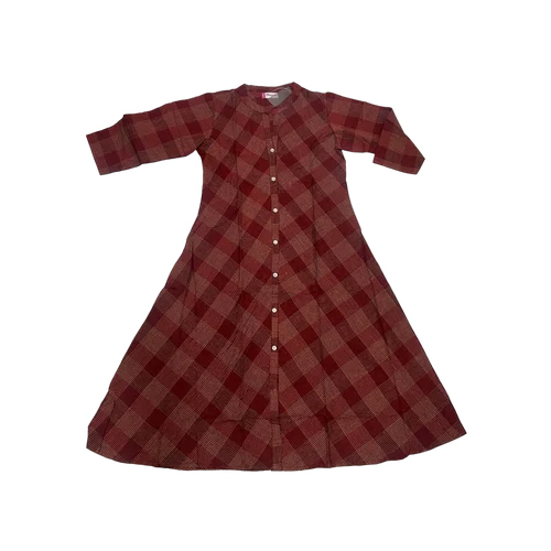 Maroon A Line Check Cotton Kurti - Design: Standard
