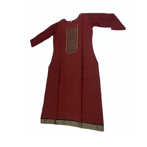Maroon Printed Cotton Kurti - Design: Standard