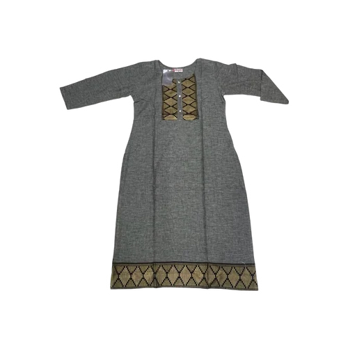 Grey Printed Cotton Kurti - Design: Standard