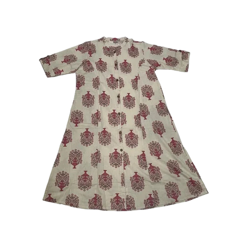 Beige Printed A Line Rayon Printed Kurti - Design: Standard