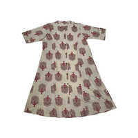 Beige Printed A Line Rayon Printed Kurti