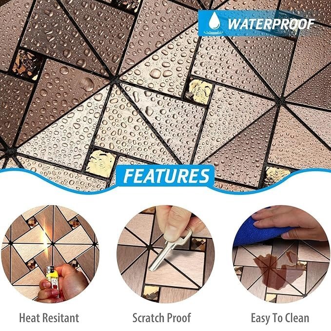 Copper Mosaic Self Adhesive Wall Panel - Material: Pvc