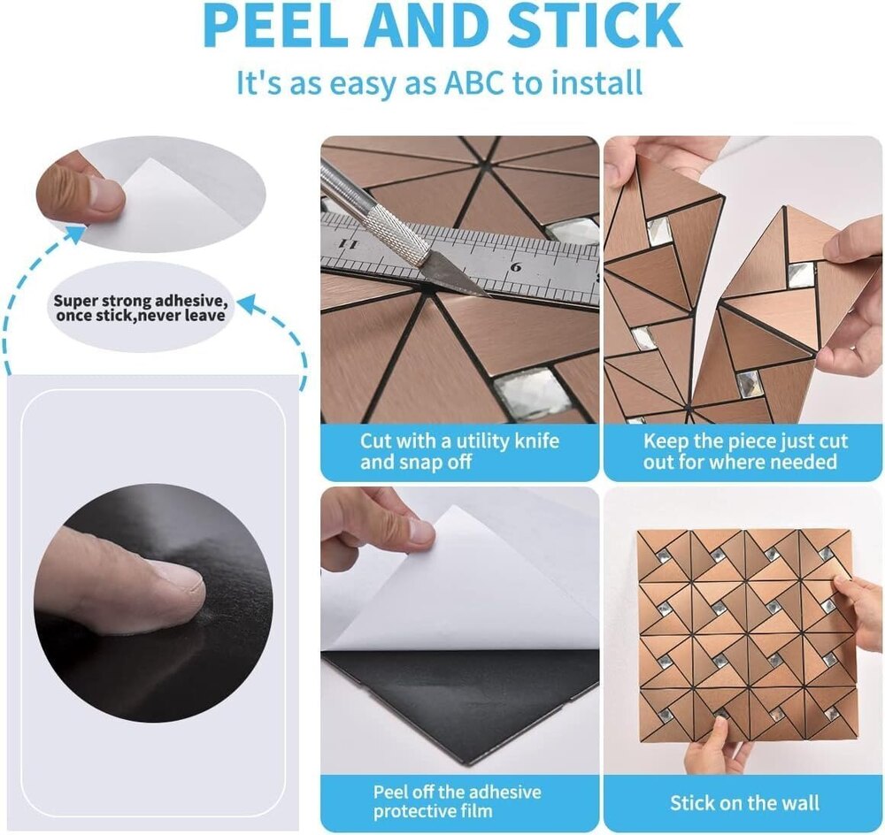 Copper Mosaic Self Adhesive Wall Panel - Material: Pvc