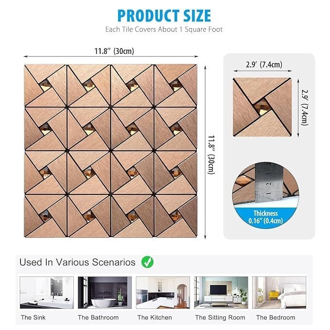 Copper Mosaic Self Adhesive Wall Panel - Material: Pvc