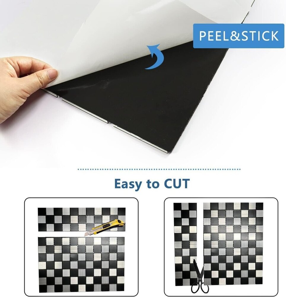 Black & Silver Mosaic Wall Panel - Material: Pvc
