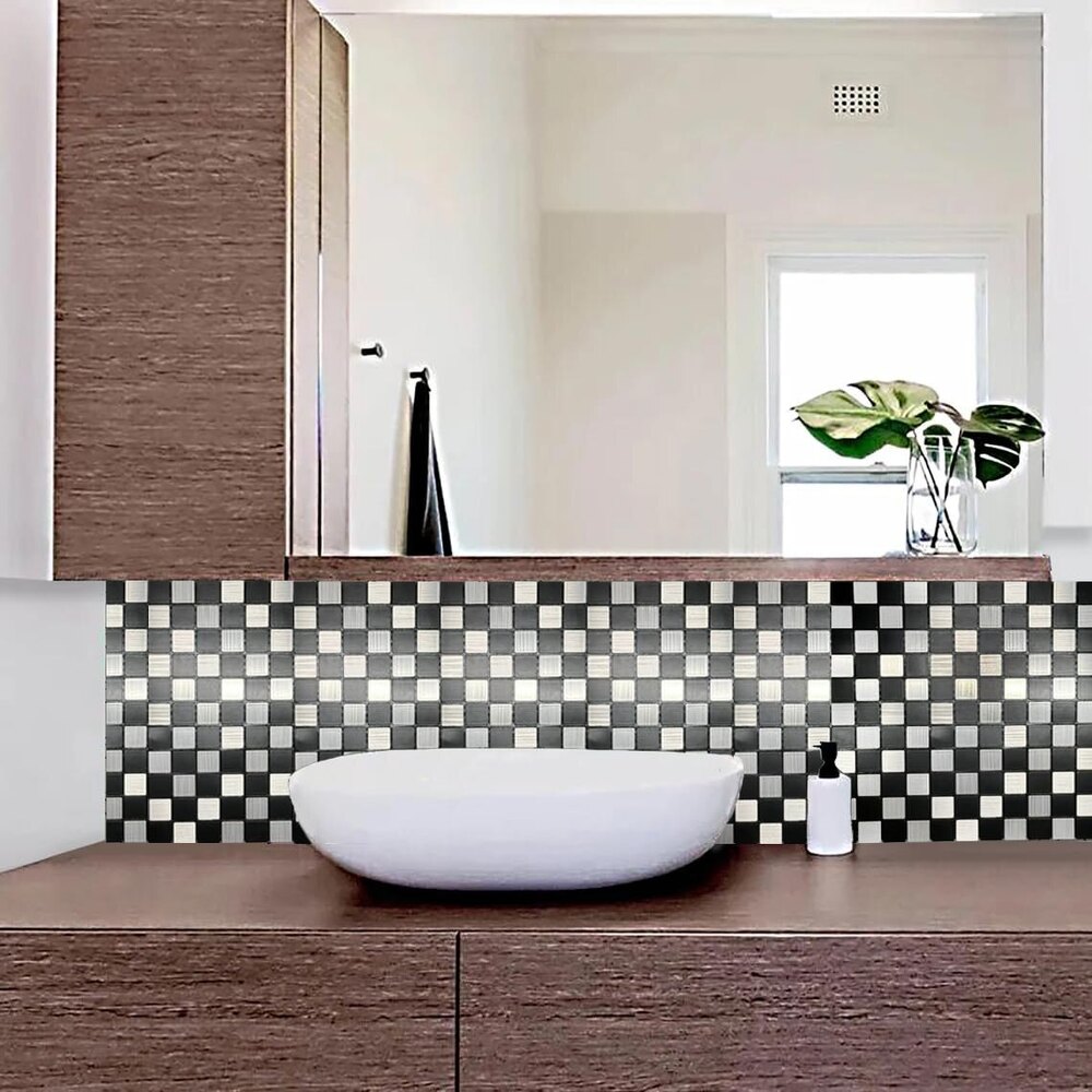 Black & Silver Mosaic Wall Panel - Material: Pvc