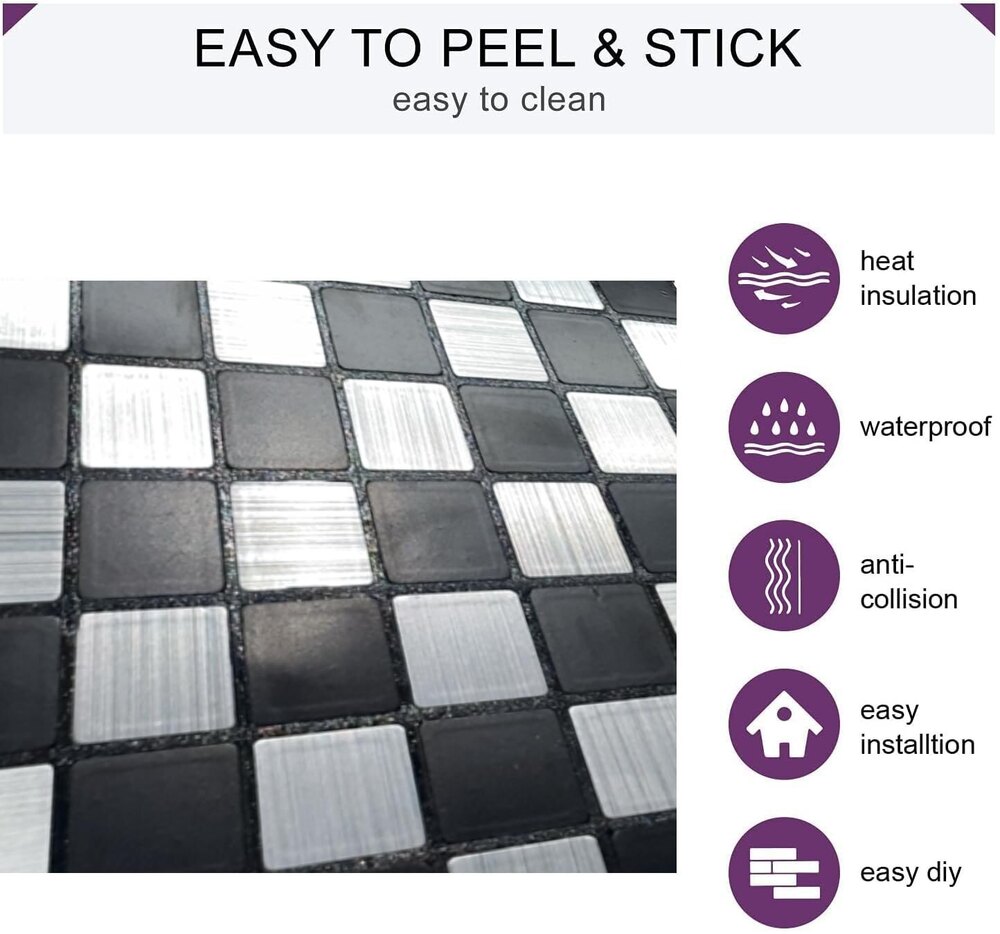 Black & Silver Mosaic Wall Panel - Material: Pvc